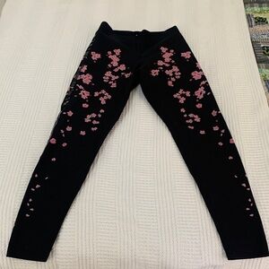 Ultracor Black Leggings with Pink Floral Design